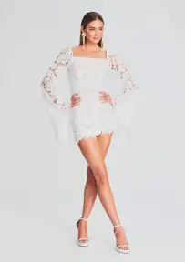 Eliza Lace Mini Dress(White,XXS)