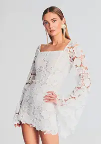 Eliza Lace Mini Dress(White,XXS)