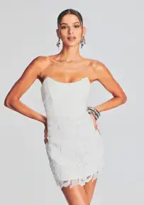 Eliza Lace Strapless Mini Dress(White,XXS)