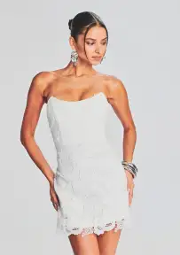 Eliza Lace Strapless Mini Dress(White,XXS)