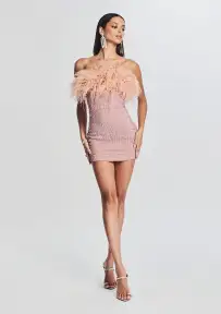 Torin Sequin Feather Dress(Dusty Peach,XXS)