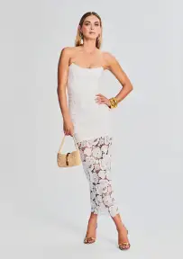 Eliza Lace Strapless Maxi Dress(White,XXS)