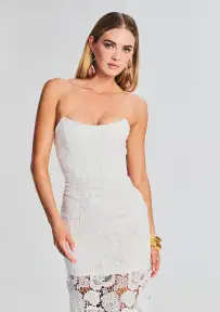 Eliza Lace Strapless Maxi Dress(White,XXS)