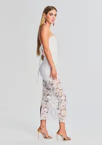 Eliza Lace Strapless Maxi Dress(White,XXS)