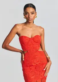 Eliza Lace Maxi Dress(Blood Orange,XXS)