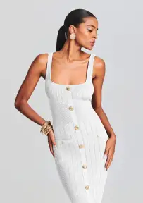 Laney Knit Dress(White/Gold,XXS)