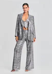 Enid Sequin Blazer(Grey Plaid,XXS)
