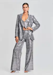 Enid Sequin Blazer(Grey Plaid,XXS)