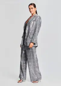 Enid Sequin Blazer(Grey Plaid,XXS)