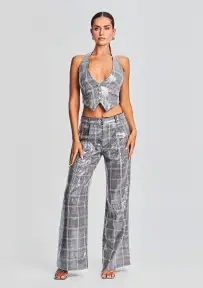 Haddy Sequin Vest(Grey Plaid,XXS)