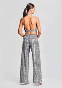 Fleur Sequin Pant(Grey Plaid,XXS)