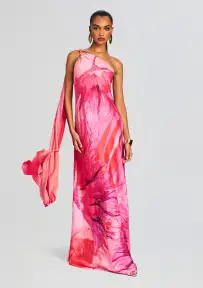 Abira One Shoulder Long Dress(Pink,XXS)