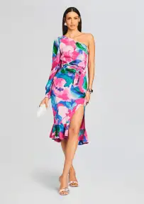 Vesa One Shoulder Midi Dress(Multicolor,XS)