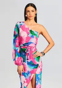 Vesa One Shoulder Midi Dress(Multicolor,XS)
