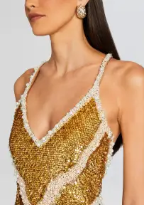 Inessa Feather Sequin Dress(Gold/White,XXS)