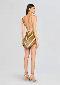 Inessa Feather Sequin Dress(Gold/White,XXS)