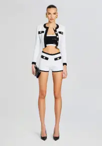 Ainsley Bandage Knit Jacket(White/Black,XXS)