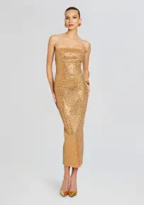 Boa Embellished Knit Dress(Iridescent Gold,XXS)