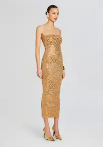 Boa Embellished Knit Dress(Iridescent Gold,XXS)