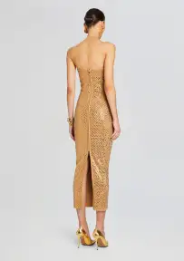 Boa Embellished Knit Dress(Iridescent Gold,XXS)