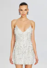 Haven Embellished Dress(White/Silver,XXS)