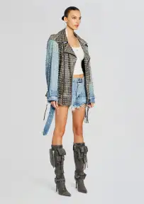 Rebel Embellished Leather Jacket(Tangier/Silver,XXS)