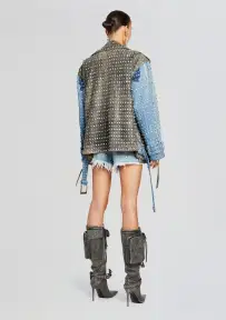 Rebel Embellished Leather Jacket(Tangier/Silver,XXS)