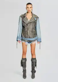 Rebel Embellished Leather Jacket(Tangier/Silver,XXS)