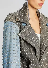 Rebel Embellished Leather Jacket(Tangier/Silver,XXS)