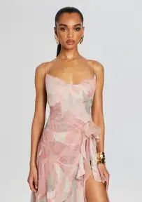 Samara Silk Chiffon Dress(Dusty Pink Botanical,XXS)