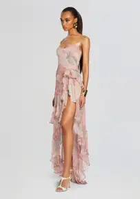Samara Silk Chiffon Dress(Dusty Pink Botanical,XXS)