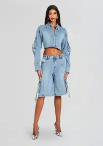 Blu Cargo Denim Top(Vintage Celeste,XXS)