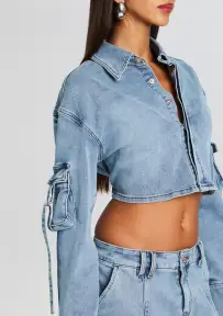 Blu Cargo Denim Top(Vintage Celeste,XXS)