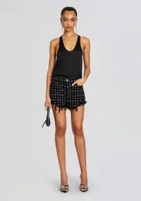 Angel Embellished Denim Short(Washed Black/Silver,23)