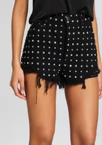 Angel Embellished Denim Short(Washed Black/Silver,23)