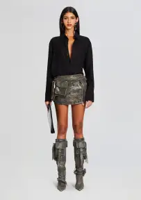 Langely Leather Skirt(Vintage Black,XXS)