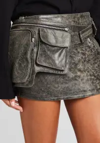 Langely Leather Skirt(Vintage Black,XXS)