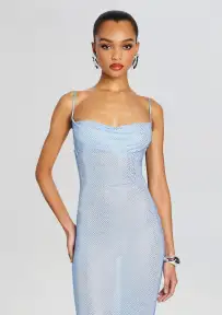 Shilo Embellished Silk Dress(Dusk Blue,XXS)