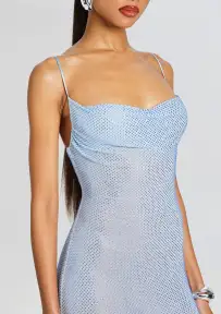 Shilo Embellished Silk Dress(Dusk Blue,XXS)
