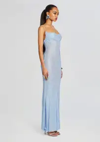 Shilo Embellished Silk Dress(Dusk Blue,XXS)