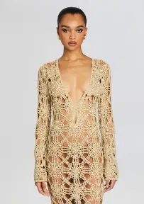 Yesly Knit Crochet Dress(Metallic Gold,XS/S)