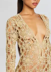 Yesly Knit Crochet Dress(Metallic Gold,XS/S)