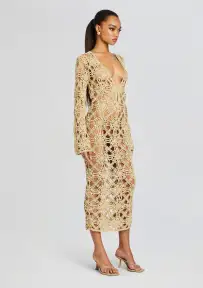Yesly Knit Crochet Dress(Metallic Gold,XS/S)