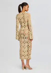 Yesly Knit Crochet Dress(Metallic Gold,XS/S)