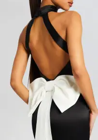 Bristol Bow Evening Dress(Black w/ White Bow,XS)