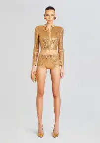 Mali Embelllished Knit Jacket(Gold/Metallic Nude,XXS)