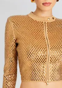 Mali Embelllished Knit Jacket(Gold/Metallic Nude,XXS)