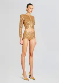 Tru Embellished Knit Short(Gold/Metallic Nude,XXS)