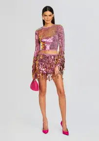 Miriam Sequin Fringe Crochet Top(Thistle Flower,XS/S)