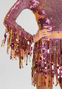 Miriam Sequin Fringe Crochet Top(Thistle Flower,XS/S)